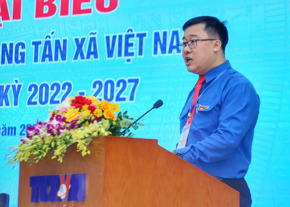 Đồng chí Trần Văn Trường, Uỷ viên Ban Thường vụ Đoàn Thanh niên TTXVN phát biểu. (Ảnh: Tuấn Đức/TTXVN)