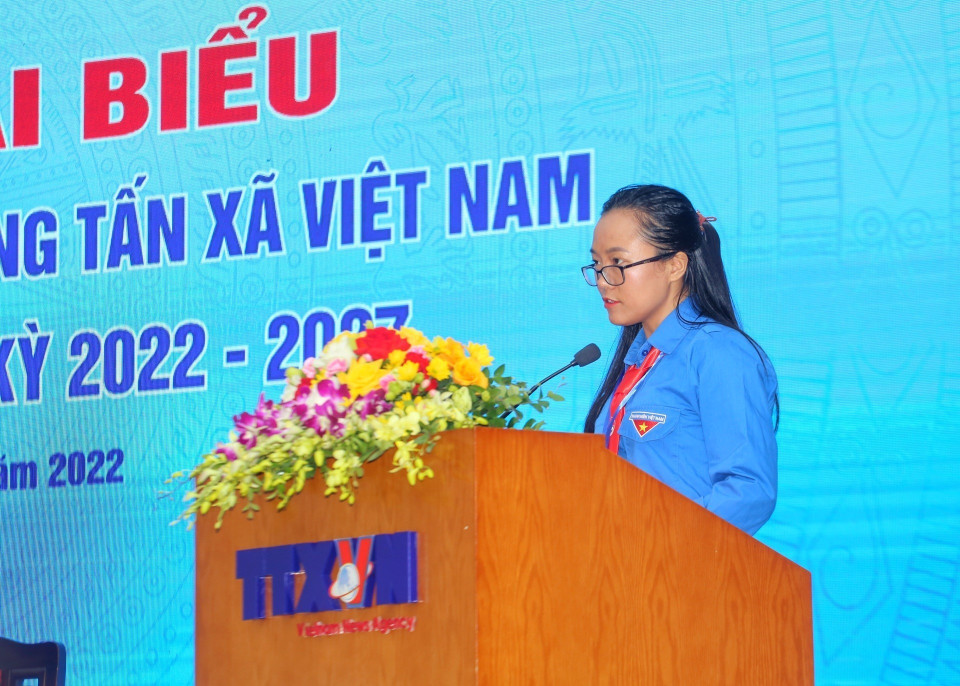 Đồng chí Mạnh Thị Minh, Phó Bí thư Đoàn Thanh niên TTXVN phát biểu. (Ảnh: Tuấn Đức/TTXVN)