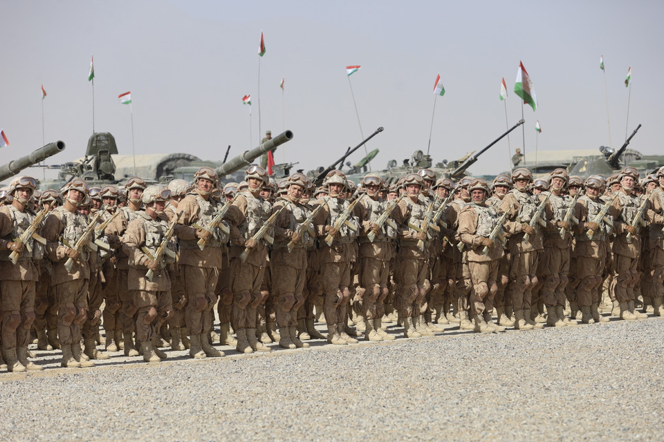 Các lực lượng chống khủng bố của CSTO tại lễ diễu binh.(Ảnh: Trần Hiếu/TTXVN)