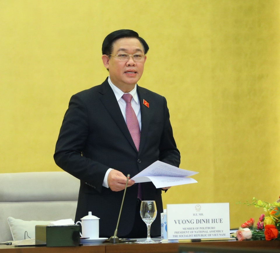 Chủ tịch Quốc hội Vương Đình Huệ phát biểu. (Ảnh: Văn Điệp/TTXVN)