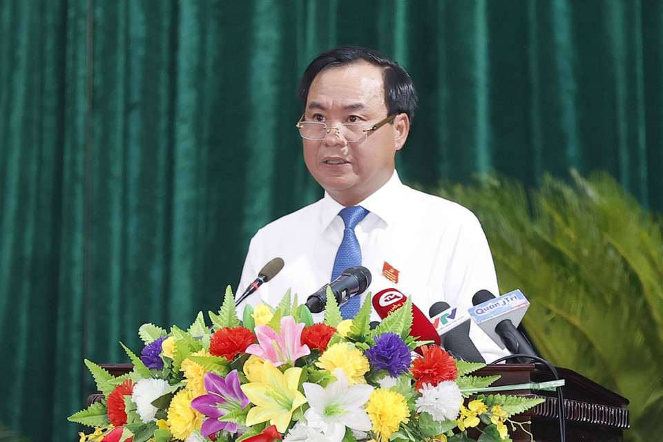 Phó Bí thư Tỉnh ủy, Chủ tịch Ủy ban Nhân dân tỉnh Quảng Trị Võ Văn Hưng phát biểu. (Ảnh: Doãn Tấn/TTXVN)