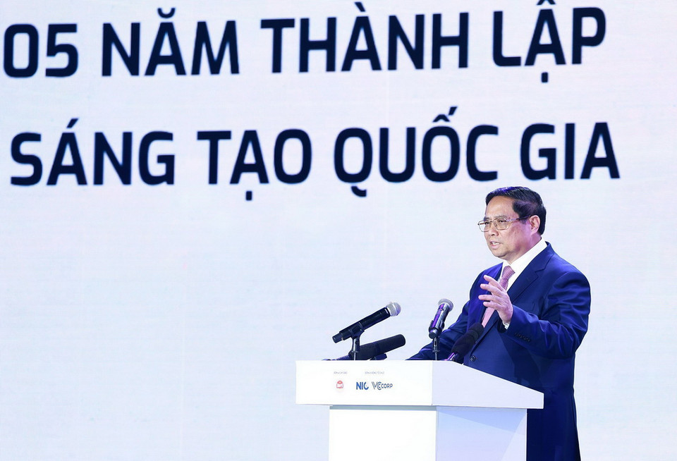 Thủ tướng Phạm Minh Chính phát biểu tại Ngày hội đổi mới sáng tạo Việt Nam năm 2024. (Ảnh: Dương Giang/TTXVN)
