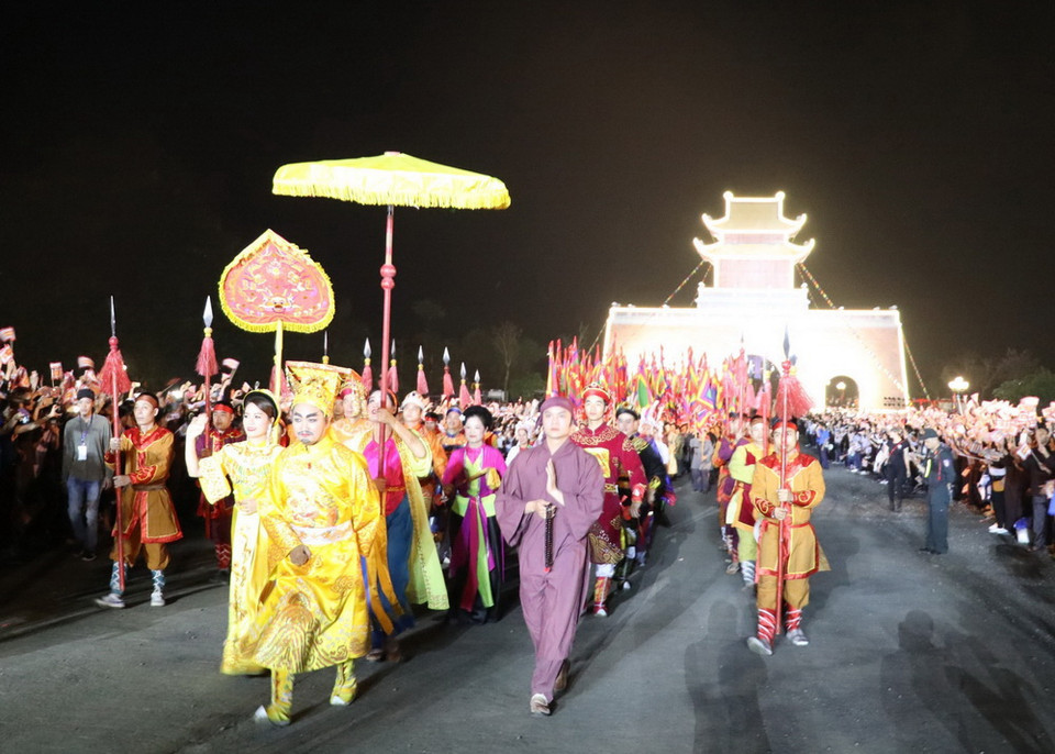 Tái hiện nghi lễ tế Thiên thời kỳ đầu lập quốc. (Ảnh: Ninh Đức Phương/TTXVN)