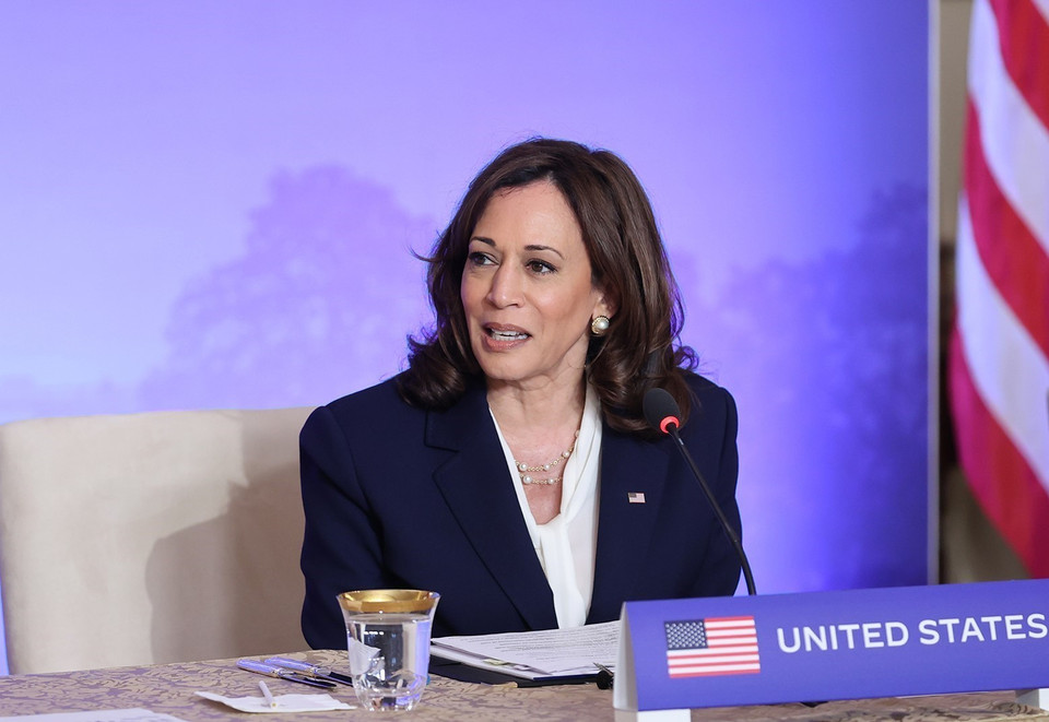 Phó Tổng thống Hoa Kỳ Kamala Harris phát biểu. (Ảnh: Dương Giang/TTXVN)