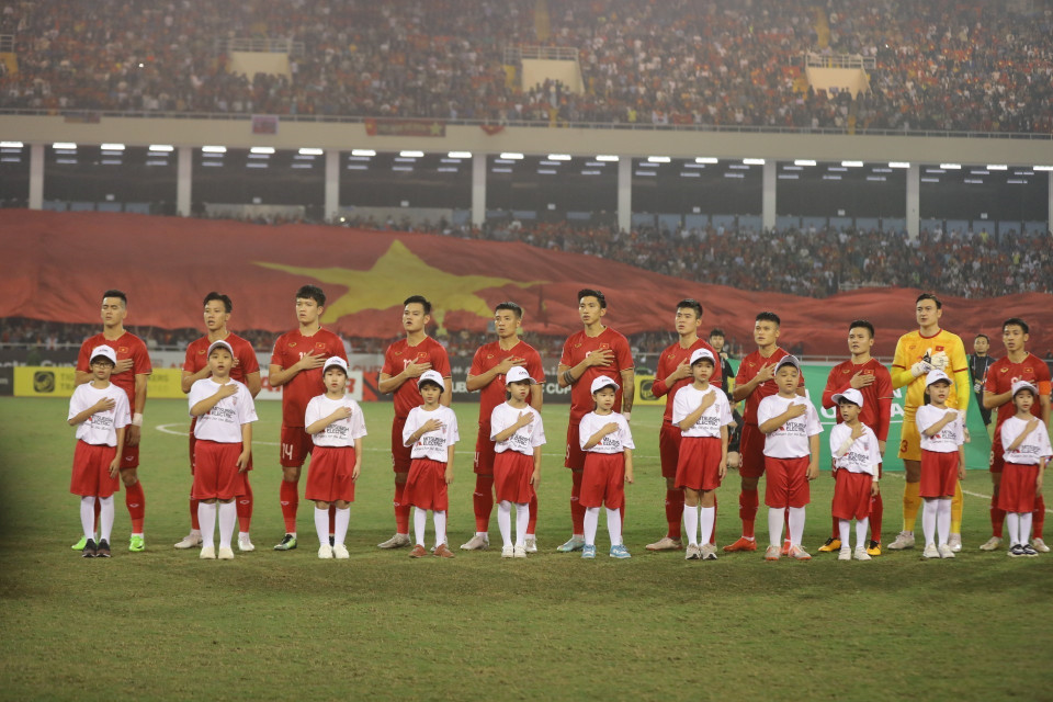 Đội hình xuất phát của đội tuyển Việt Nam. (Ảnh: Minh Quyết/TTXVN)