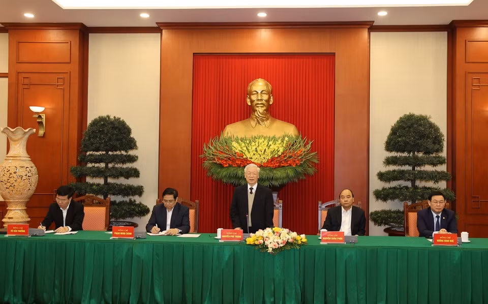 Tổng Bí thư, Chủ tịch nước Nguyễn Phú Trọng phát biểu tại buổi gặp mặt. (Ảnh: Trí Dũng/TTXVN)