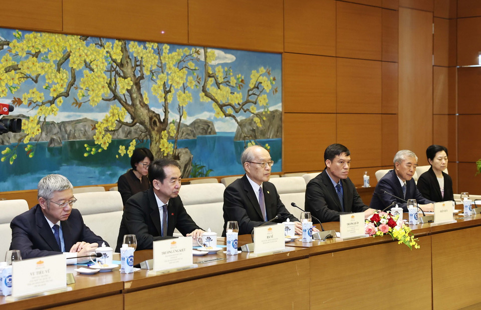 Đoàn đại biểu Tòa án Nhân dân Tối cao Trung Quốc tại buổi tiếp. (Ảnh: Thống Nhất/TTXVN)