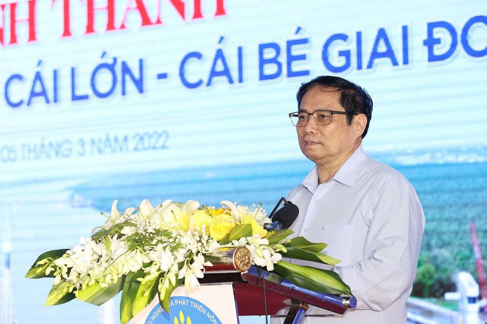 Thủ tướng Phạm Minh Chính phát biểu tại Lễ khánh thành công trình. (Ảnh: Dương Giang/TTXVN)