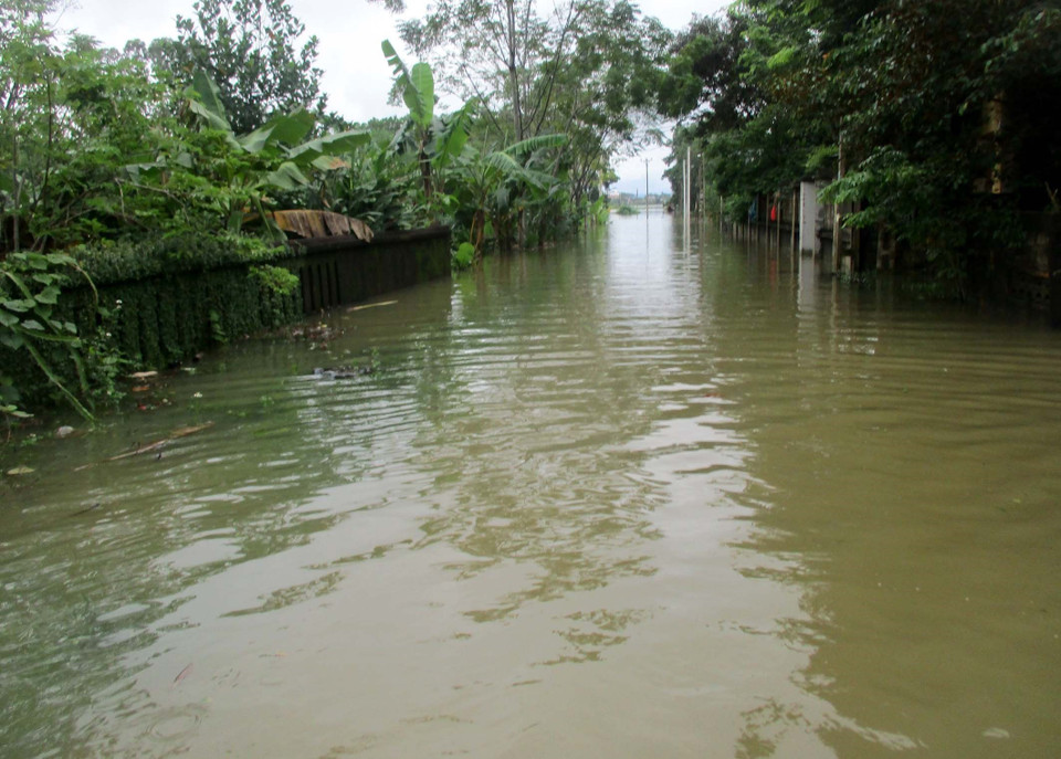 Thôn Vạn Thọ, xã Vạn Hòa, huyện Nông Cống, Thanh Hóa bị ngập trong nước lũ. (Ảnh: Nguyễn Nam/TTXVN)