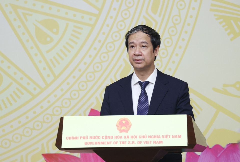 Bộ trưởng Bộ Giáo dục và Đào tạo Nguyễn Kim Sơn phát biểu. (Ảnh: Dương Giang/TTXVN)