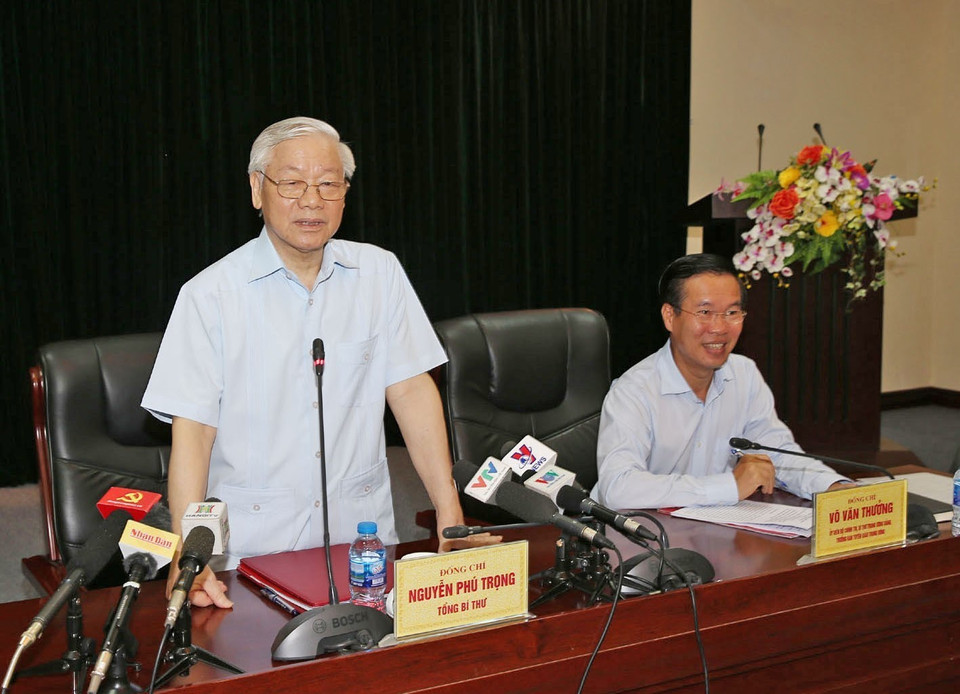 Tổng Bí thư Nguyễn Phú Trọng phát biểu chỉ đạo. (Ảnh: Trí Dũng/TTXVN)