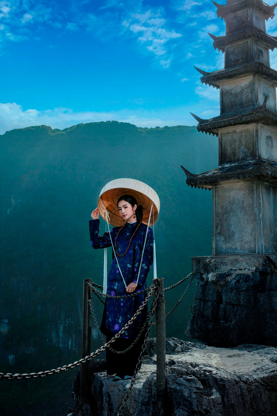 Chinh phục gần 500 bậc thang, du khách vừa được chiêm ngưỡng cảnh sắc tuyệt đẹp vùng Tam Cốc thu trọn vào tầm mắt vừa có được bức ảnh vô cùng ấn tượng trên đỉnh Hang Múa. (Ảnh: CTV/Vietnam+) ﻿