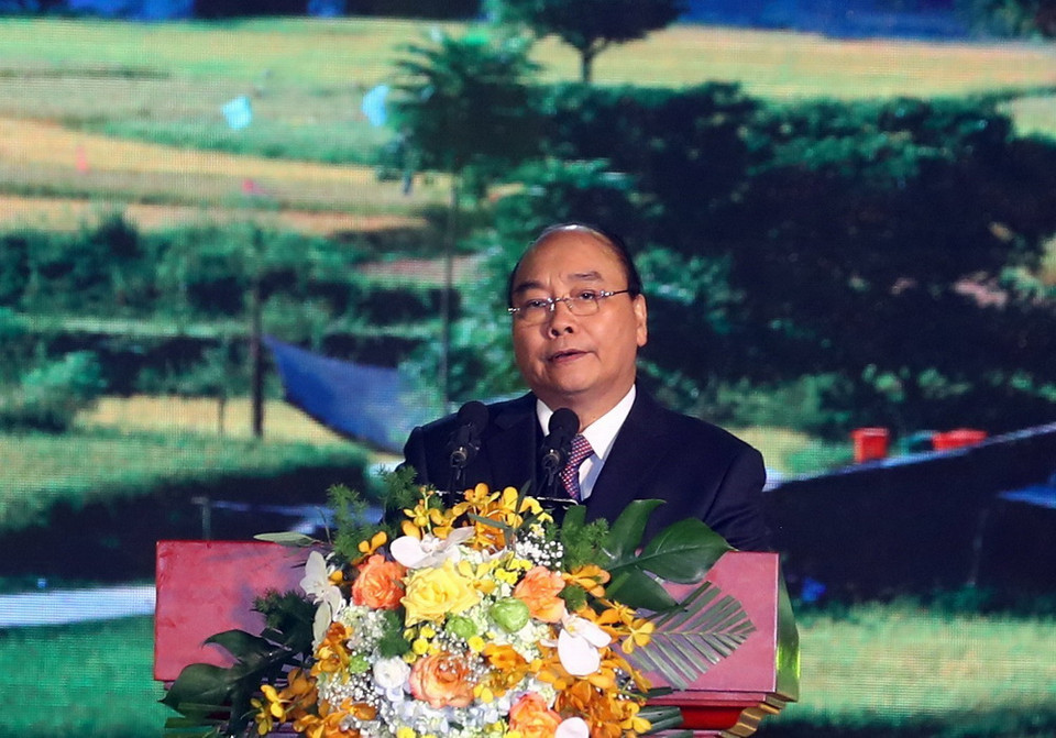 Thủ tướng Nguyễn Xuân Phúc phát biểu tại buổi lễ. (Ảnh: Thống Nhất/TTXVN)