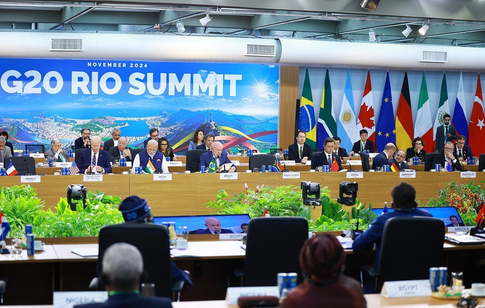 Phiên thảo luận 'Phát triển bền vững và chuyển đổi năng lượng' tại Hội nghị thượng đỉnh G20. (Ảnh: Dương Giang/TTXVN)