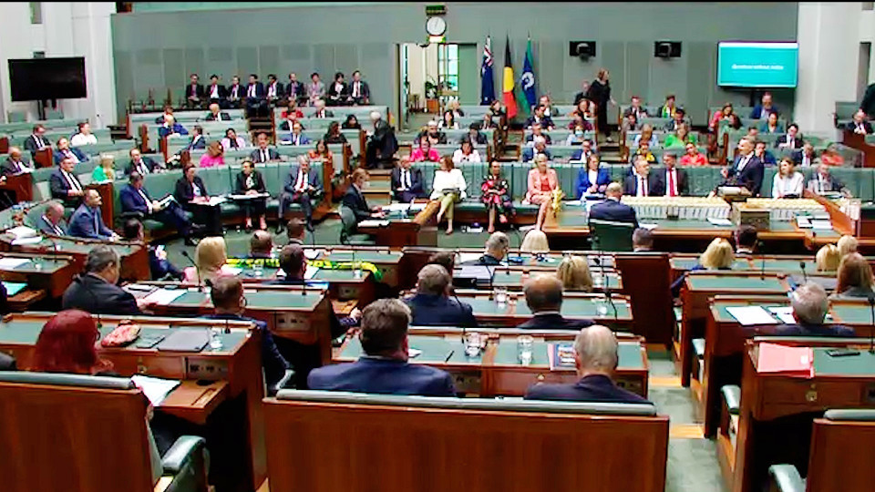 Chủ tịch Quốc hội Vương Đình Huệ và đại biểu dự thính phiên chất vấn tại Hạ viện Australia. (Ảnh: TTXVN)