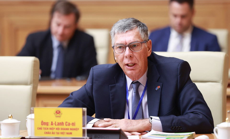 Ông Alain Cany, Chủ tịch Hiệp hội doanh nghiệp châu Âu tại Việt Nam (EuroCham) phát biểu. (Ảnh: Dương Giang/TTXVN)