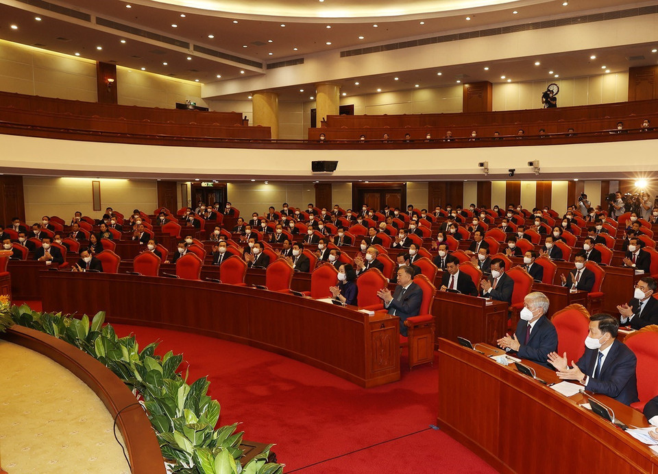 Các lãnh đạo Đảng, Nhà nước và các đại biểu tại phiên khai mạc hội nghị. (Ảnh: Trí Dũng/TTXVN)