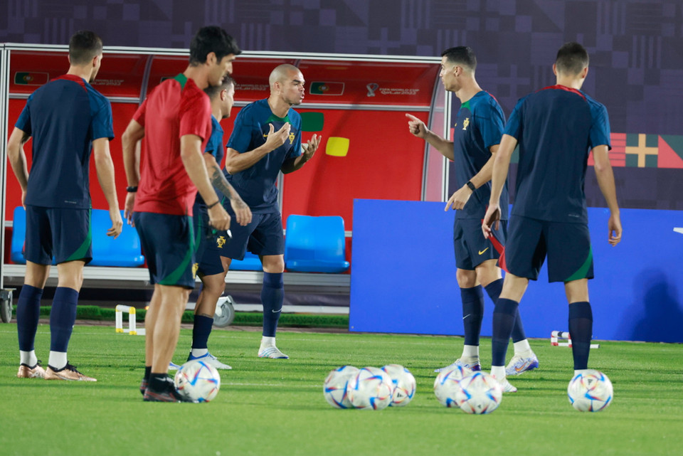 Các cầu thủ Bồ Đào Nha trong buổi tập. (Ảnh: Hải An/Vietnam+)