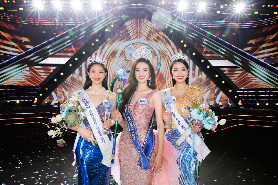  Top 3 Miss World Việt Nam 2023 sẽ bước vào hành trình đương nhiệm với nhiều hoạt động vì cộng đồng trong thời gian tới. (Ảnh: PV/Vietnam+)