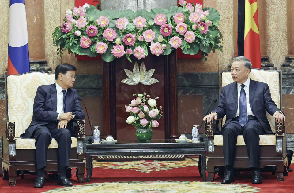 Chủ tịch nước Tô Lâm tiếp Tổng Bí thư, Chủ tịch nước Lào Thongloun Sisoulith. (Ảnh: Nhan Sáng/TTXVN)