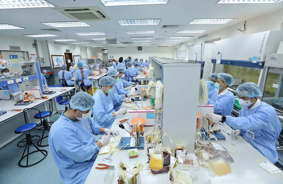 Khu điều chế máu tại Viện Huyết học-Truyền máu Trung ương.(Ảnh: Minh Quyết/ TTXVN)