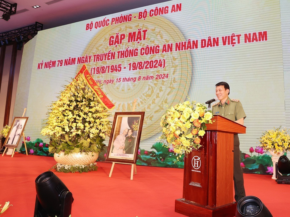 Thượng tướng Lương Tam Quang, Ủy viên Trung ương Đảng, Bí thư Đảng ủy Công an Trung ương, Bộ trưởng Bộ Công an phát biểu. (Ảnh: Trí Dũng/TTXVN)