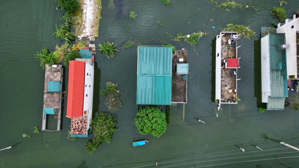 Diện tích nông nghiệp bị ngập 650 ha tại xã Hoàng Văn Thụ. (Ảnh: Tuấn Anh/TTXVN)