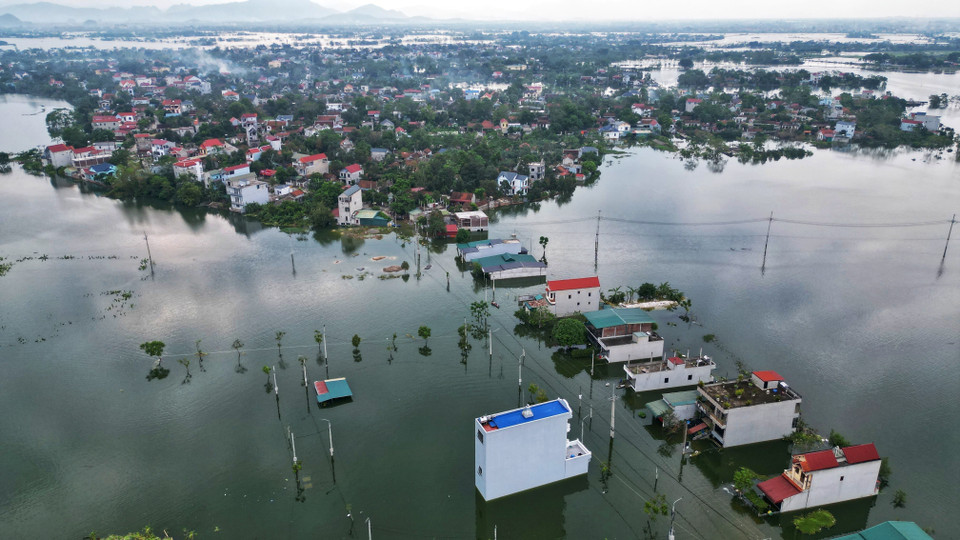 Toàn xã Hoàng Văn Thụ có 1161 hộ với 4954 nhân khẩu bị ảnh hưởng do ngập lụt. (Ảnh: Tuấn Anh/TTXVN)