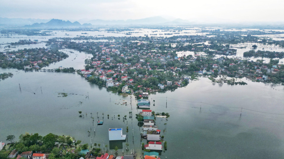 Toàn xã Hoàng Văn Thụ có 1161 hộ với 4954 nhân khẩu bị ảnh hưởng do ngập lụt. (Ảnh: Tuấn Anh/TTXVN)