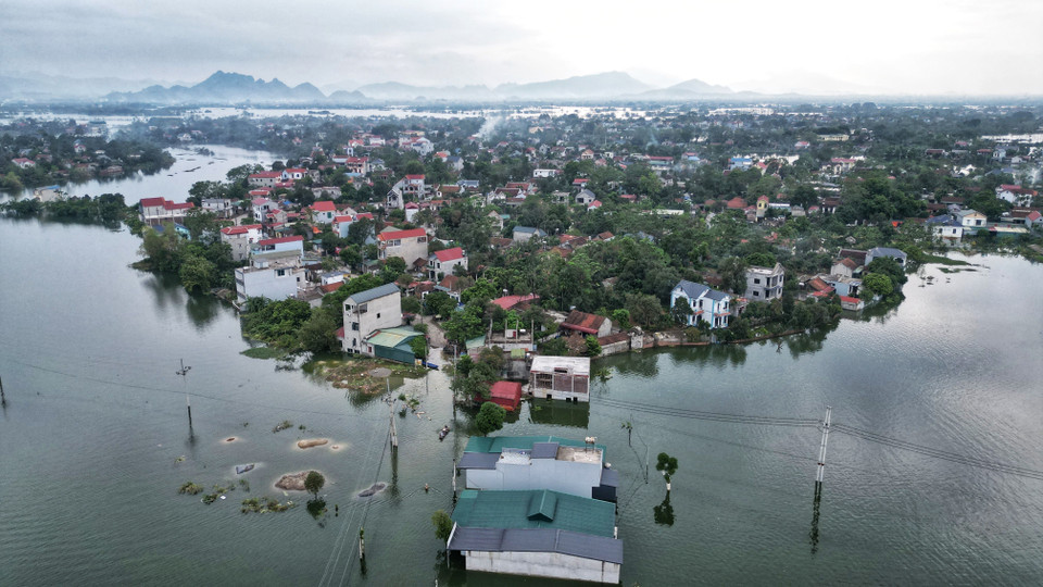 Toàn xã Hoàng Văn Thụ có 1161 hộ với 4954 nhân khẩu bị ảnh hưởng do ngập lụt. (Ảnh: Tuấn Anh/TTXVN)