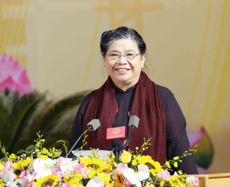 Bà Tòng Thị Phóng, Ủy viên Bộ Chính trị, Phó Chủ tịch Quốc hội phát biểu chỉ đạo Đại hội. (Ảnh: Phương Hoa/TTXVN)