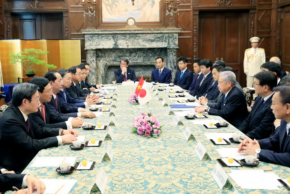 Chủ tịch nước Trần Đại Quang hội kiến với Chủ tịch Thượng viện Nhật Bản Date Chuichi. (Ảnh: Nhan Sáng/TTXVN)