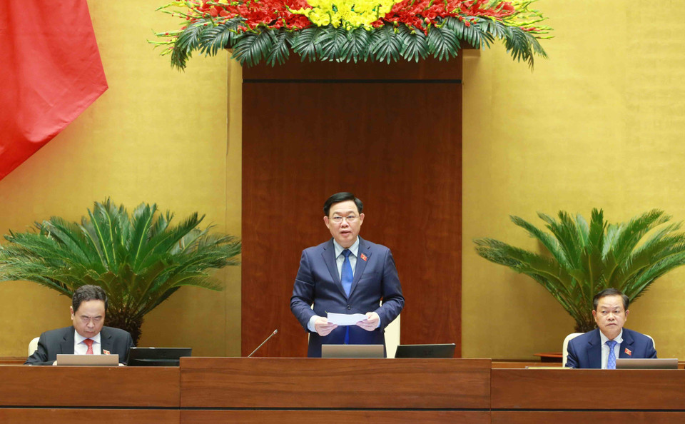 Chủ tịch Quốc hội Vương Đình Huệ điều hành phiên họp. (Ảnh: Phương Hoa/TTXVN)