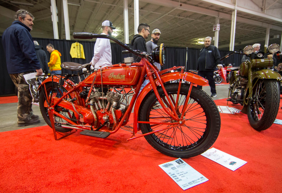 Một mẫu môtô được trưng bày tại Triển lãm môtô mùa Xuân Toronto, Canada, ngày 7/4. (Ảnh: THX/TTXVN)