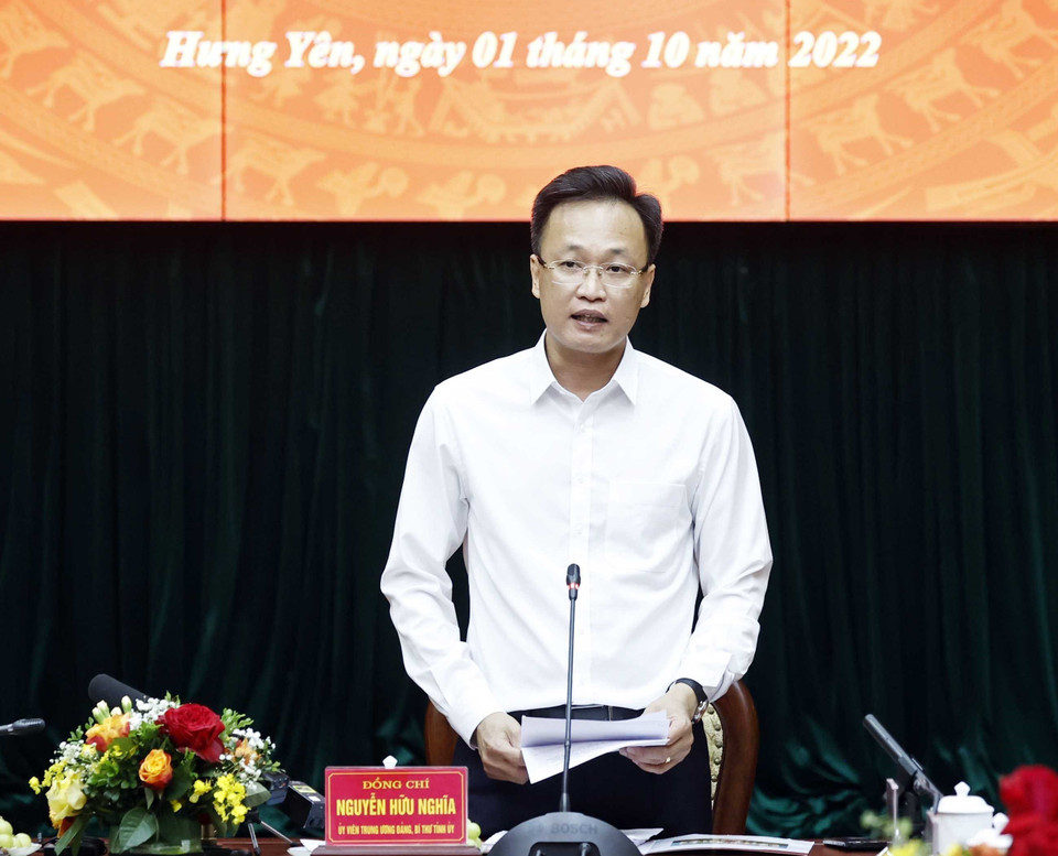 Ông Nguyễn Hữu Nghĩa, Ủy viên Trung ương Đảng, Bí thư Tỉnh ủy Hưng Yên phát biểu. (Ảnh: Thống Nhất/TTXVN)