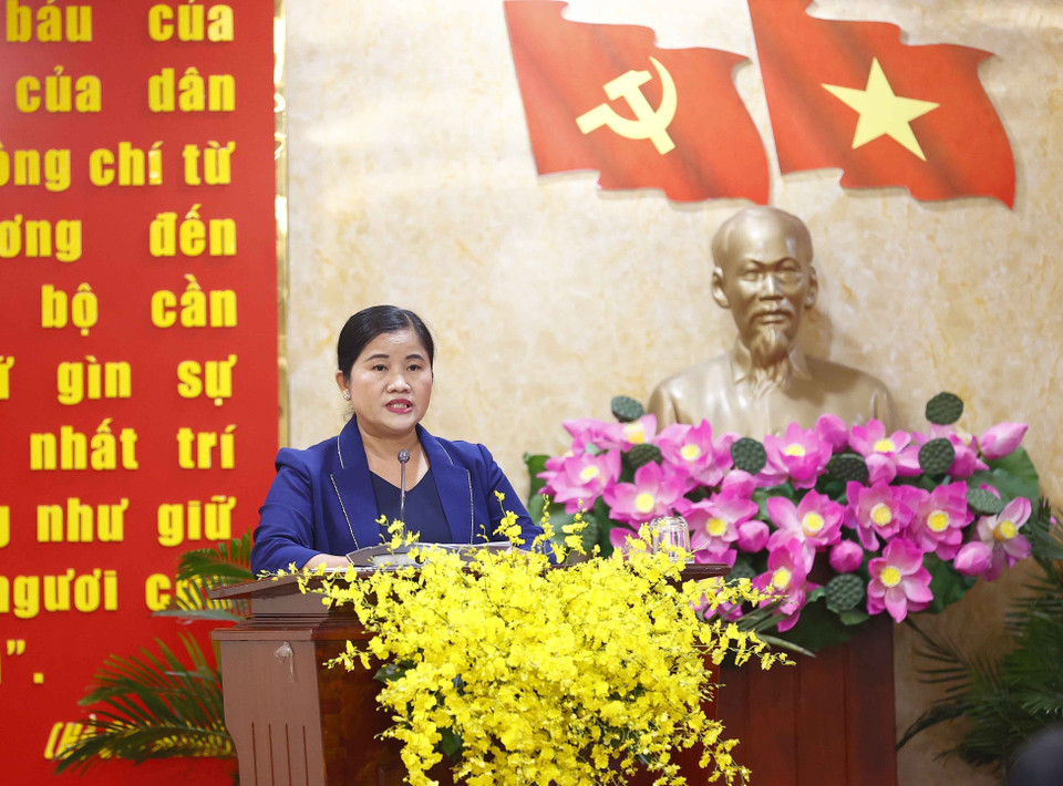 Phó Bí thư Tỉnh ủy, Chủ tịch Ủy ban Nhân dân tỉnh Bình Phước Trần Tuệ Hiền phát biểu. (Ảnh: Doãn Tấn/TTXVN)