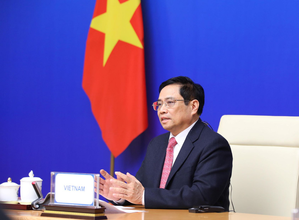 Thủ tướng Chính phủ Phạm Minh Chính phát biểu tại Hội nghị Cấp cao Á-Âu (ASEM) lần thứ 13. (Ảnh: Lâm Khánh/TTXVN)