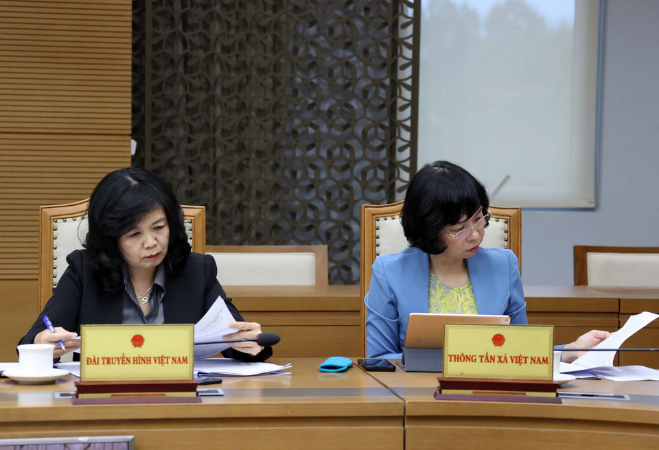Đại diện các cơ quan báo chí trực thuộc Chính phủ tham dự phiên họp. (Ảnh: Thống Nhất/TTXVN)