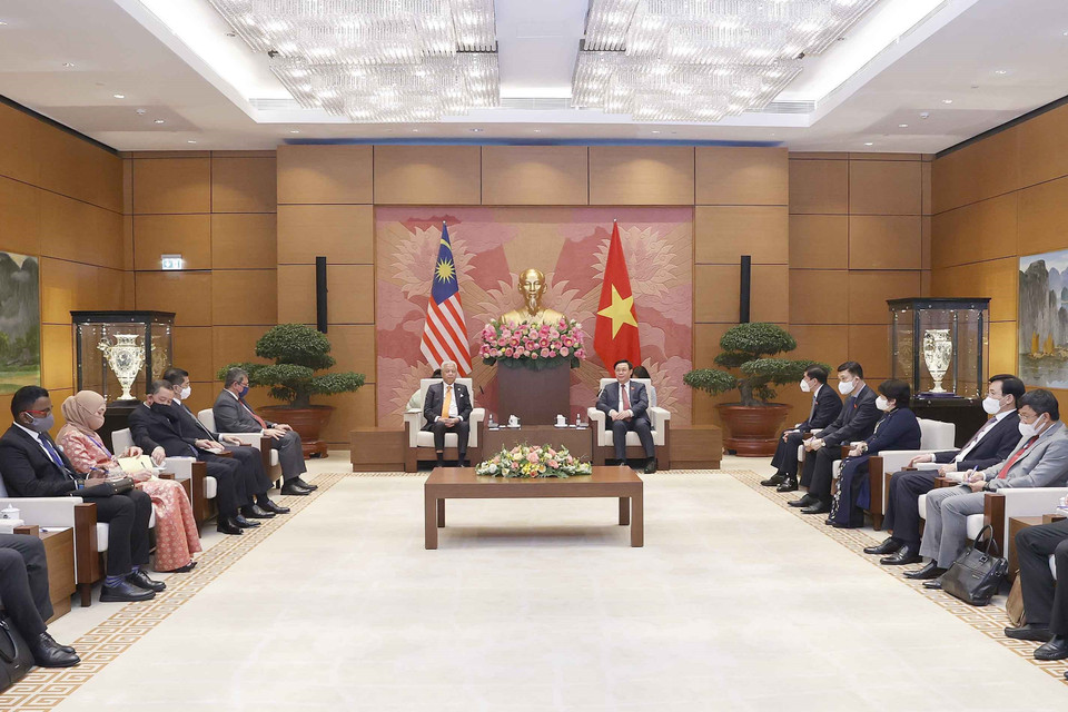 Chủ tịch Quốc hội Vương Đình Huệ tiếp Thủ tướng Malaysia Dato’ Sri Ismail Sabri bin Yaakob thăm chính thức Việt Nam.(Ảnh: Doãn Tấn/TTXVN)