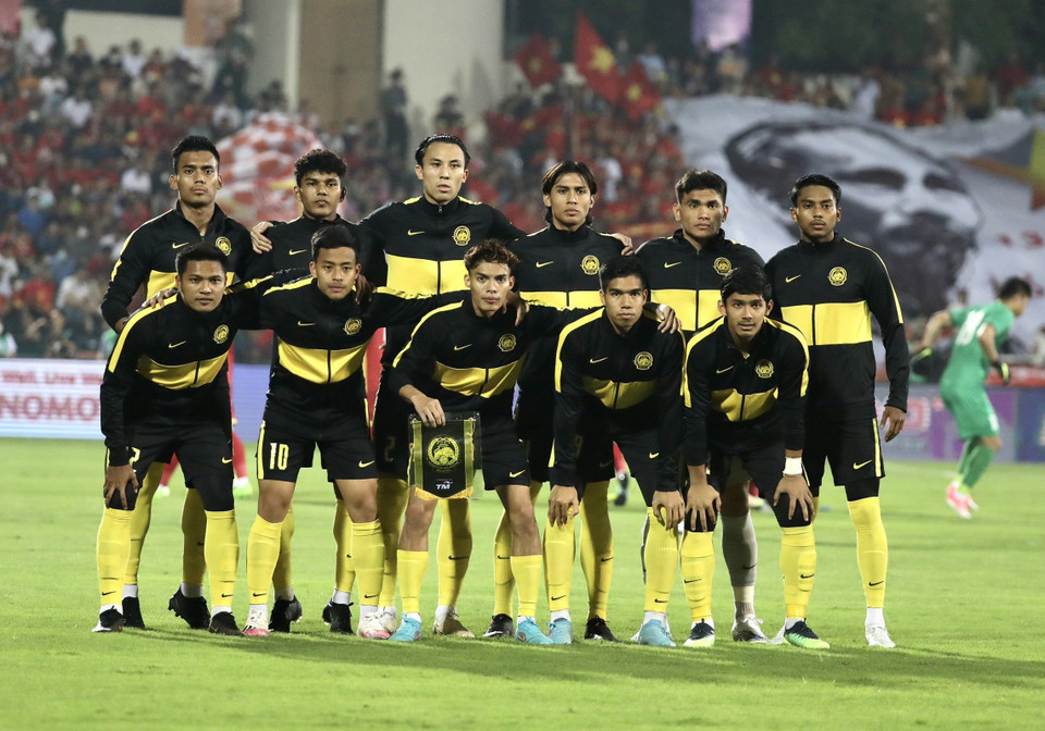 Đội hình xuất phát của U23 Malaysia. (Ảnh: Hoàng Linh/TTXVN)