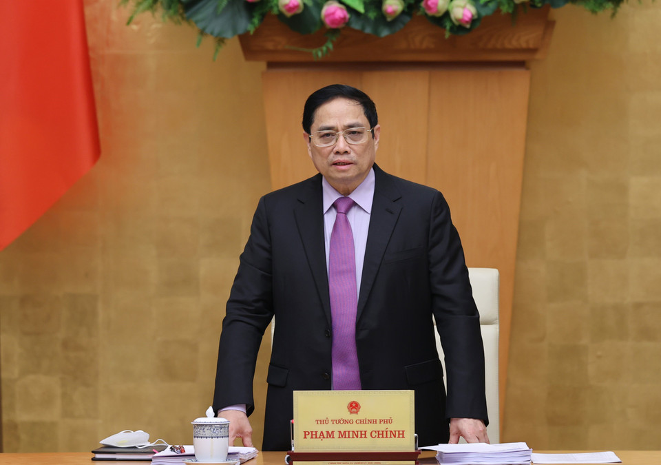 Thủ tướng Phạm Minh Chính chủ trì cuộc họp. (Ảnh: Dương Giang/TTXVN)