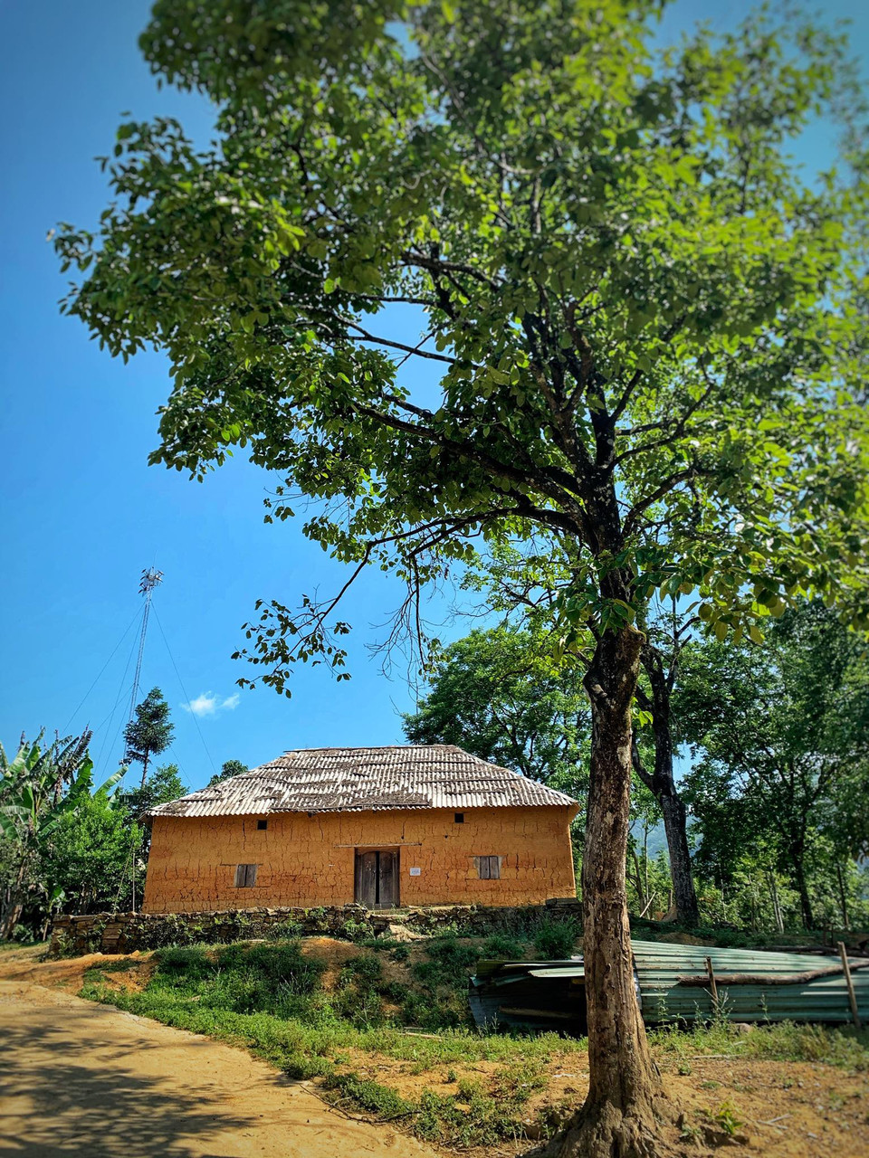 Những ngôi nhà tường đất vàng rộm như sắc rơm ngày mùa, vuông vắn và xinh xắn như trong cổ tích vẫn được dựng lên giữa núi rừng. (Ảnh: Xuân Mai/Vietnam+)