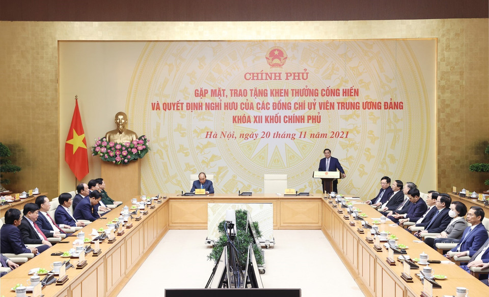 Thủ tướng Phạm Minh Chính phát biểu tại buổi gặp mặt. (Ảnh: Dương Giang/TTXVN)