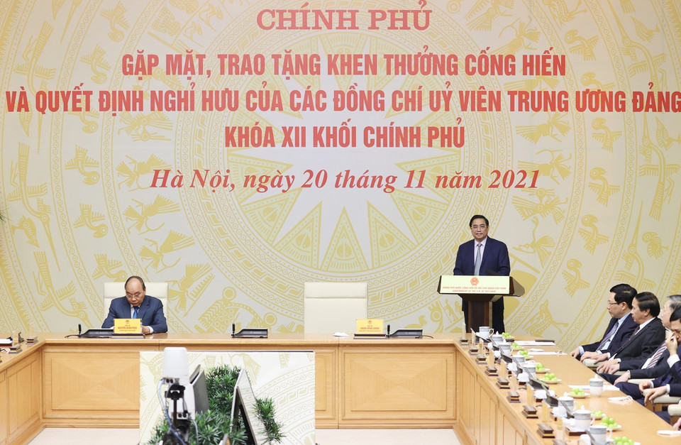 Thủ tướng Phạm Minh Chính phát biểu tại buổi gặp mặt. (Ảnh: Dương Giang/TTXVN)