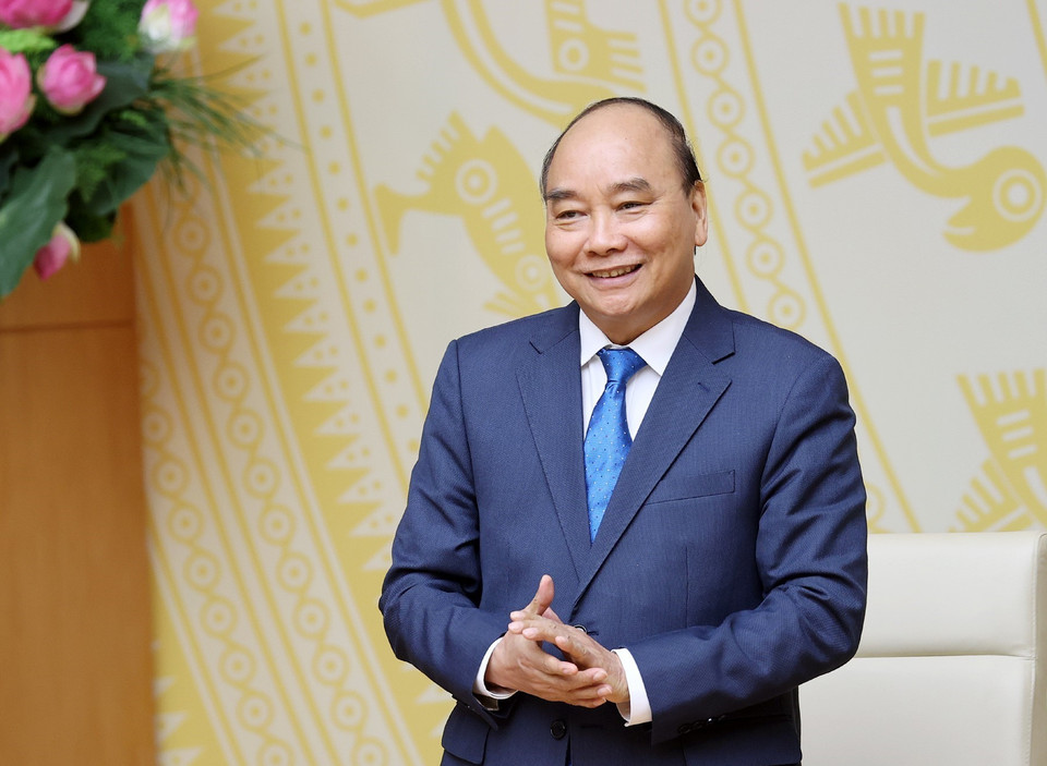 Chủ tịch nước Nguyễn Xuân Phúc dự buổi gặp mặt. (Ảnh: Dương Giang/TTXVN)