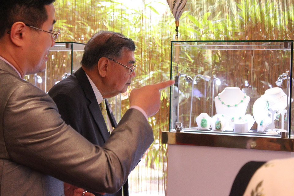 Khách tham quan đang ngắm nhìn những viên đá quý hiếm tại triển lãm ngày 10/10. (Ảnh: Mỹ Bình-Lê Hải/Vietnam+)