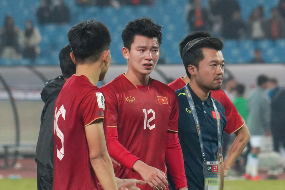 Giọt nước mắt tiếc nuối của hậu vệ Phan Tuấn Tài. (Ảnh: Việt Anh/Vietnam+)