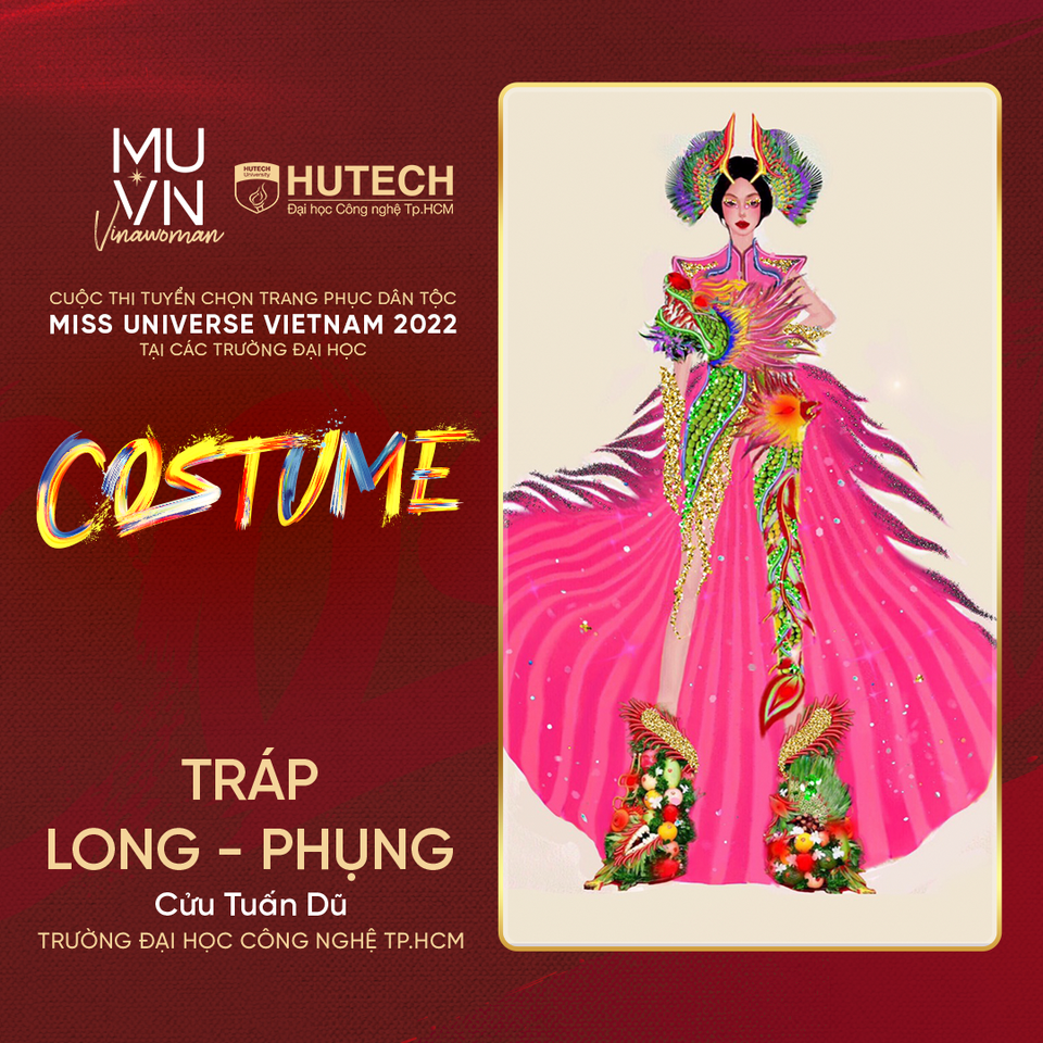 Sau thời gian phát động cuộc thi, trải qua các vòng thi sơ loại và thuyết trình ý tưởng với ban giám khảo, ban tổ chức Hoa hậu Hoàn vũ Việt Nam đã chính thức chọn ra 41 trang phục dân tộc xuất sắc và phù hợp nhất với tiêu chí của cuộc thi, từ các bài thi của các trường đại học. (Ảnh: BTC)