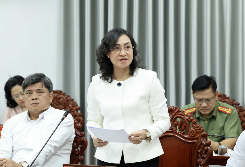 Thứ trưởng Bộ Công Thương Phan Thị Thắng phát biểu. (Ảnh: Nhan Sáng/TTXVN)