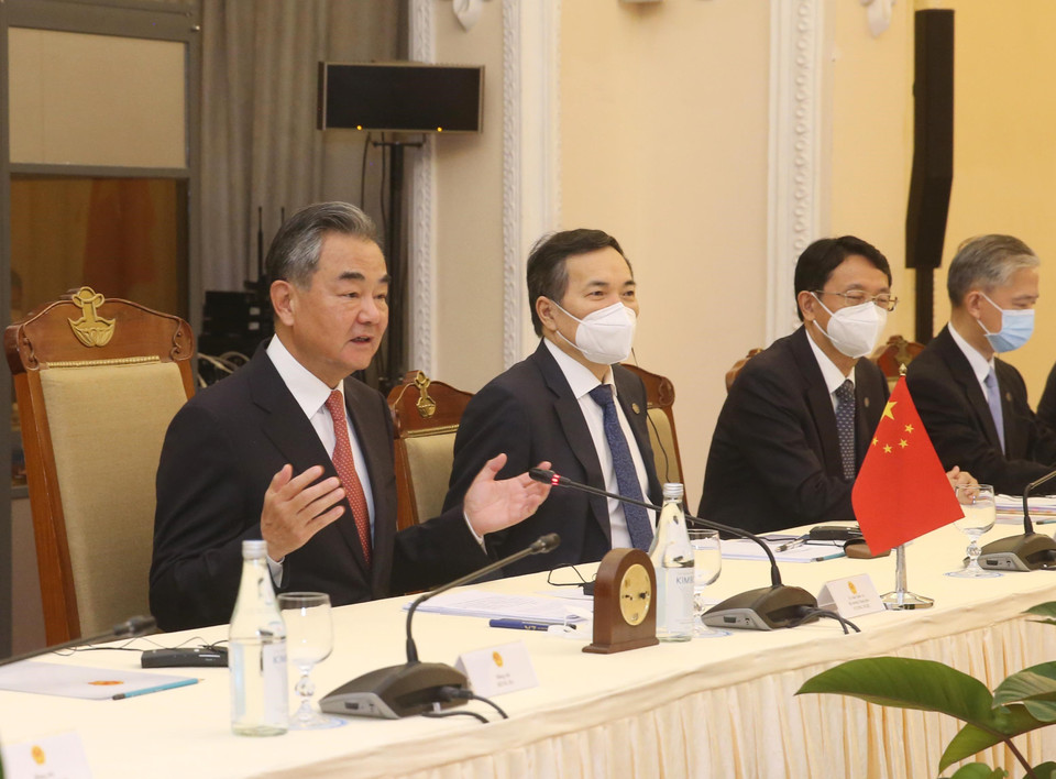 Bộ trưởng Ngoại giao Trung Quốc Vương Nghị phát biểu tại hội đàm. (Ảnh: Lâm Khánh/TTXVN)